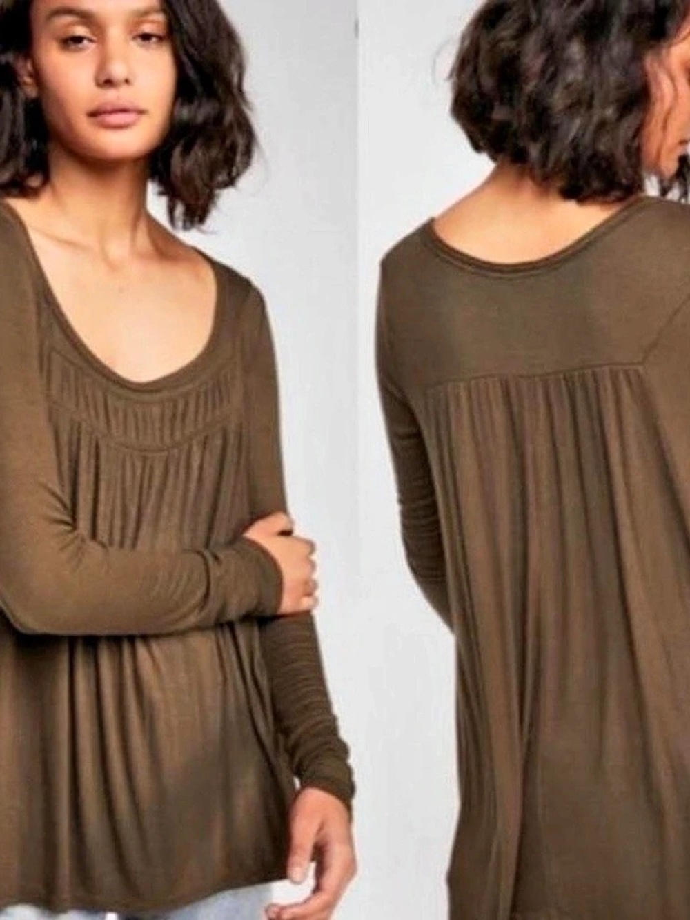 Free People We The Free Love Valley Long Sleeve Olive Green Ribbed Top